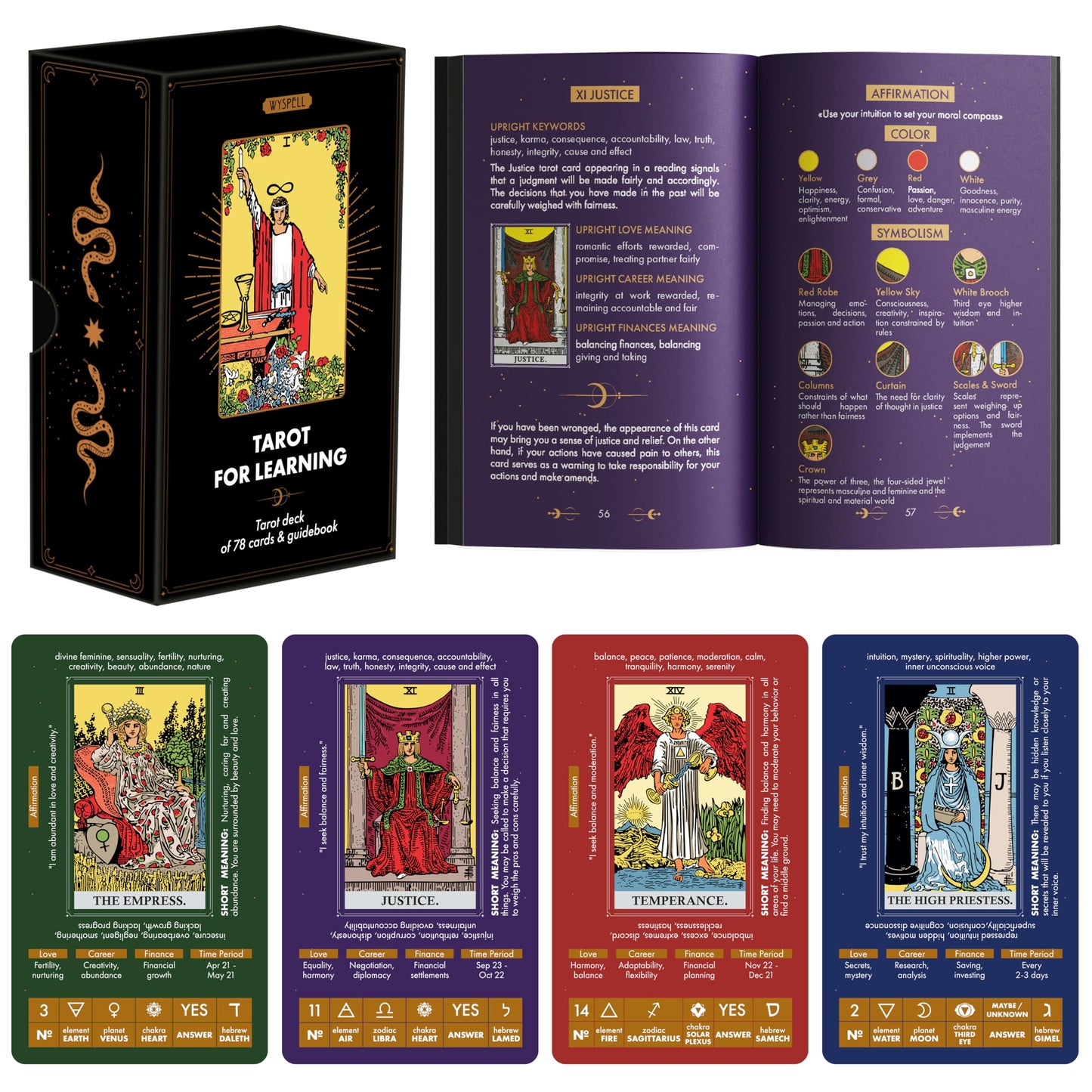 Wyspell Classic Tarot Cards for Beginners - Original Tarot Cards with Guide Book - Beginner Friendly - Traditional Tarot Deck (Dark)