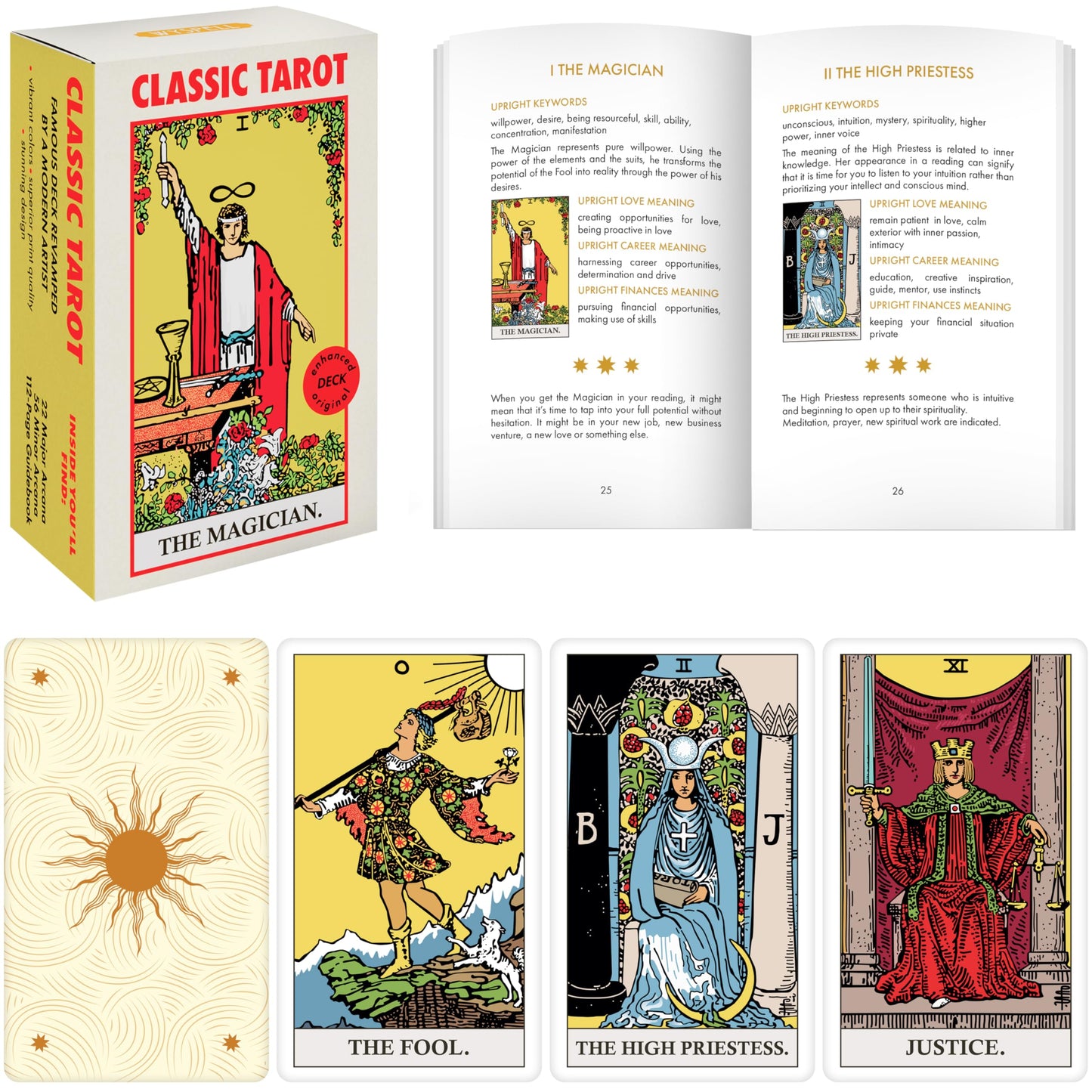 Wyspell Classic Tarot Cards for Beginners - Original Tarot Cards with Guide Book - Beginner Friendly - Traditional Tarot Deck (Dark)