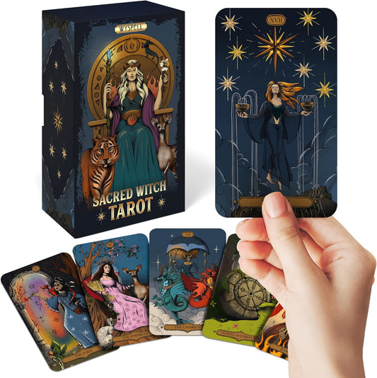 Wyspell Tarot Cards with Guide Book - Sacred Witch Unique Tarot Deck for Beginners - Traditional Symbolism - Beautiful & Modern Tarot Decks