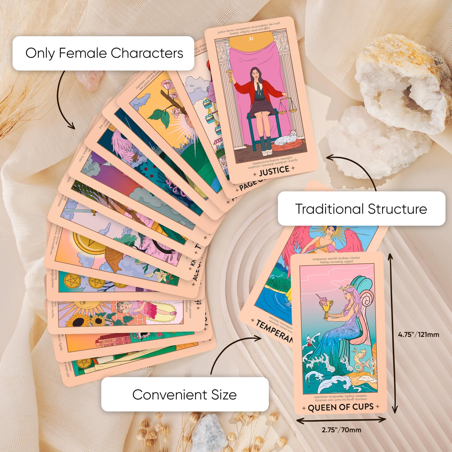 Wyspell Feminine Tarot Cards with Meanings on Them - Modern Tarot Deck with Guide Book - Beginner Friendly - Beautiful & Unique Tarot Decks