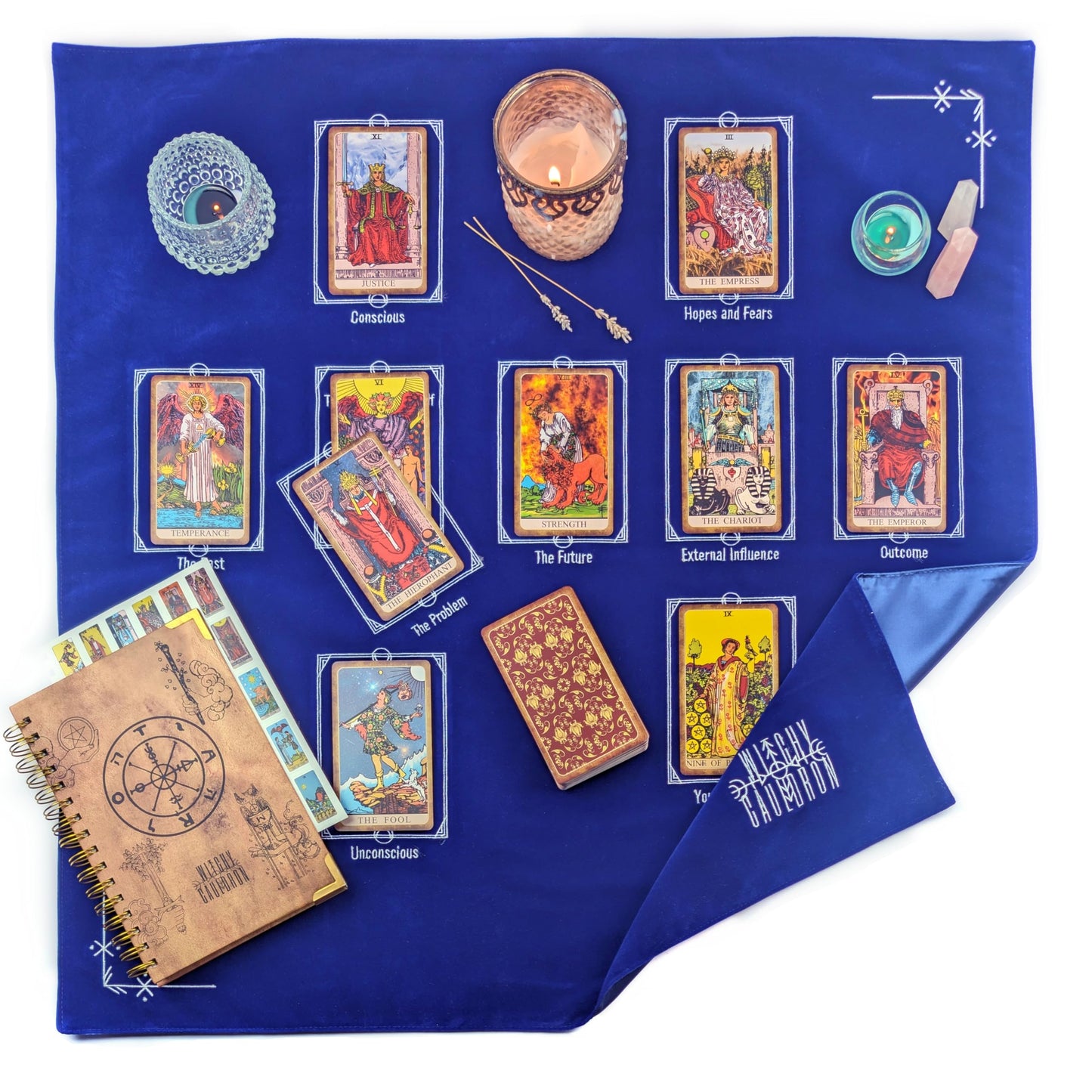 Tarot Cloth for Reading - Embroidered Velvet Altar Cloth with Celtic Cross Spread Guide, 10 Numbered Card Positions, 27x27 Inch Divination Table Cloth, Witchy Tarot Mat for Beginners & Readers (Black)