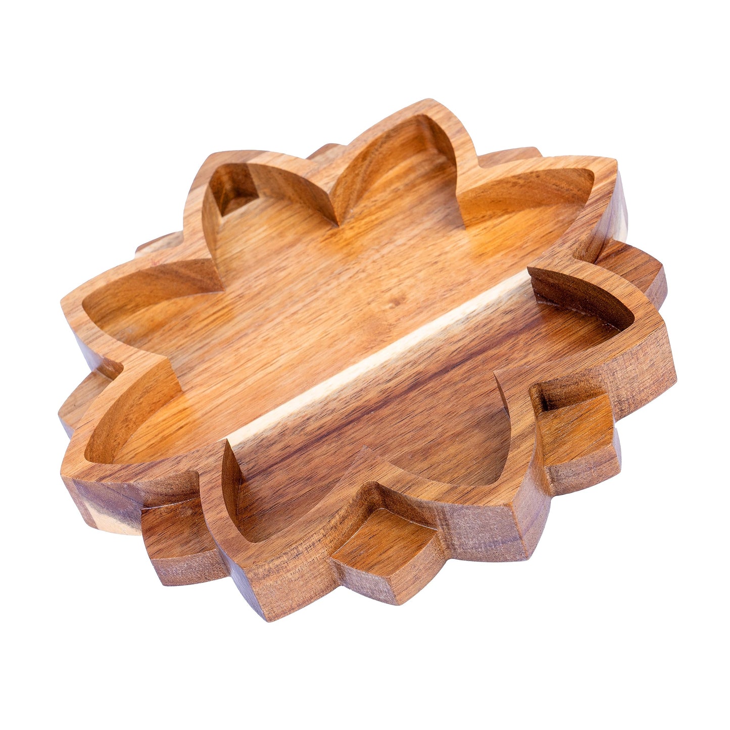Curawood Lotus Crystal Display Tray – Wooden Charging Bowl for Gems & Healing Stones (11” x 7” Horizon)