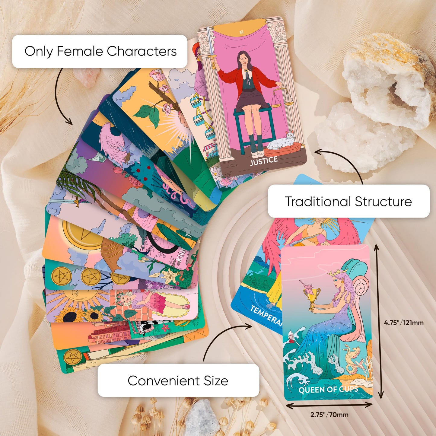 Wyspell Feminine Tarot Cards with Meanings on Them - Modern Tarot Deck with Guide Book - Beginner Friendly - Beautiful & Unique Tarot Decks