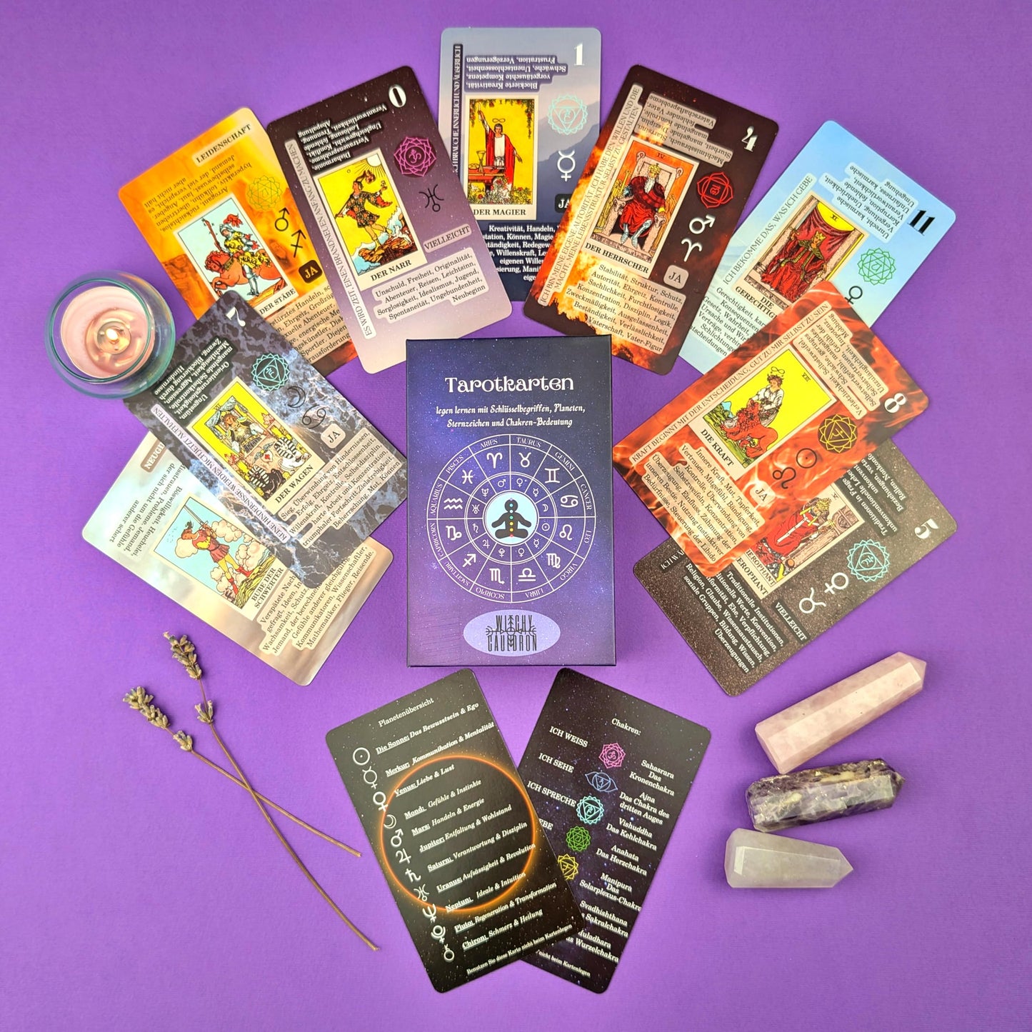 Witchy Cauldron Tarot Cards for Beginners with Meanings on Each Card — 78 Card Learning Tarot Deck with Guidebook, Reversed Meanings, Chakra, Zodiac & Planetary Symbols | Rider-Waite Style (English)