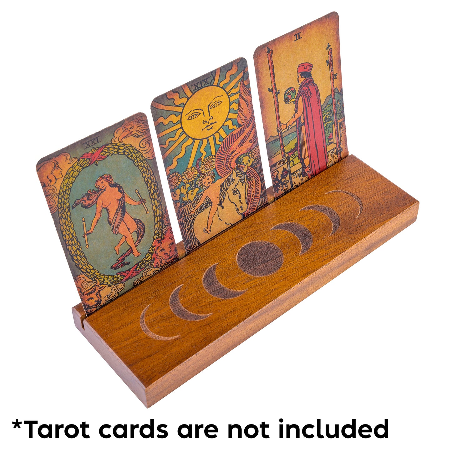 Curawood Tarot Card Holder Stand – 3 Card Display with Etched Moon | Wooden Tarot & Altar Accessory