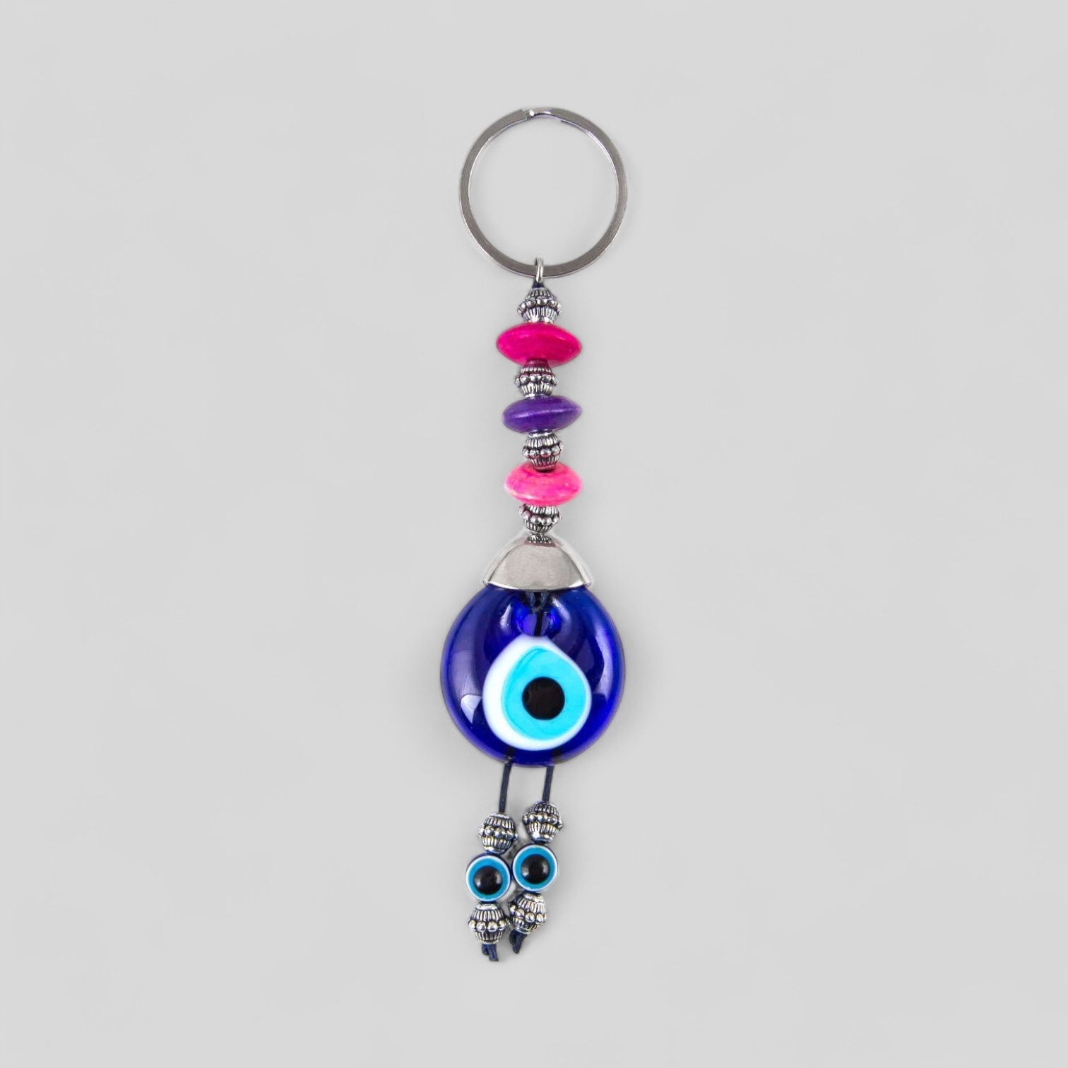 Evil Eye Nazar Boncuk Mal De Ojo Keychain with Colorful Wooden Beads-1