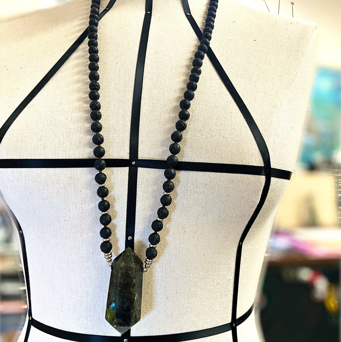 Peace Love Bling - Vesuvius Lava and Labradorite Necklace