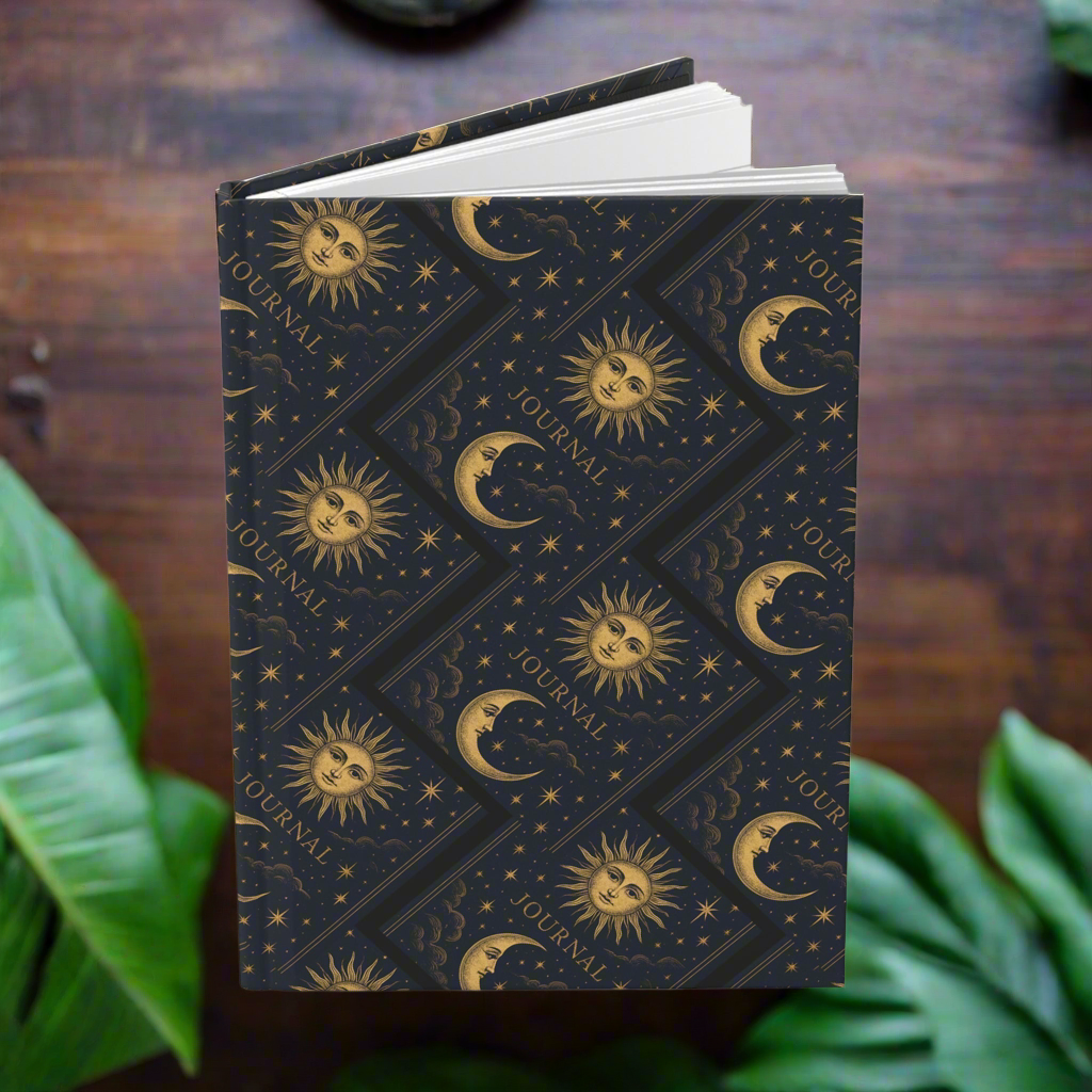 Celestial Hardcover Journal, Moon and Sun Design, Gift for Writers, Boho Journal for Anyone Astrology Art [...]