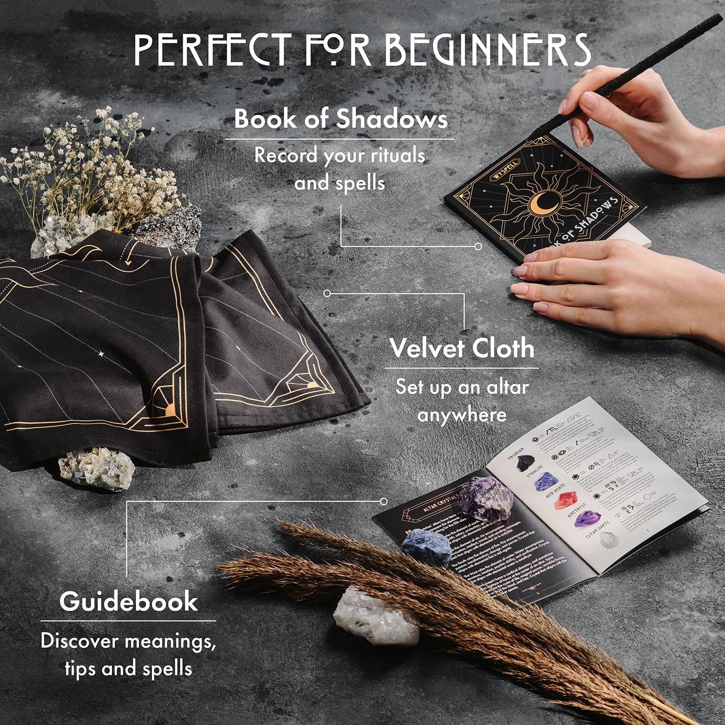 Wyspell Large Witchcraft Kit 77 PCS - Witch Altar Spell Set - Wiccan Supplies and Tools - Witch Kit for Beginners with Witchcraft Supplies - Witchy Gift
