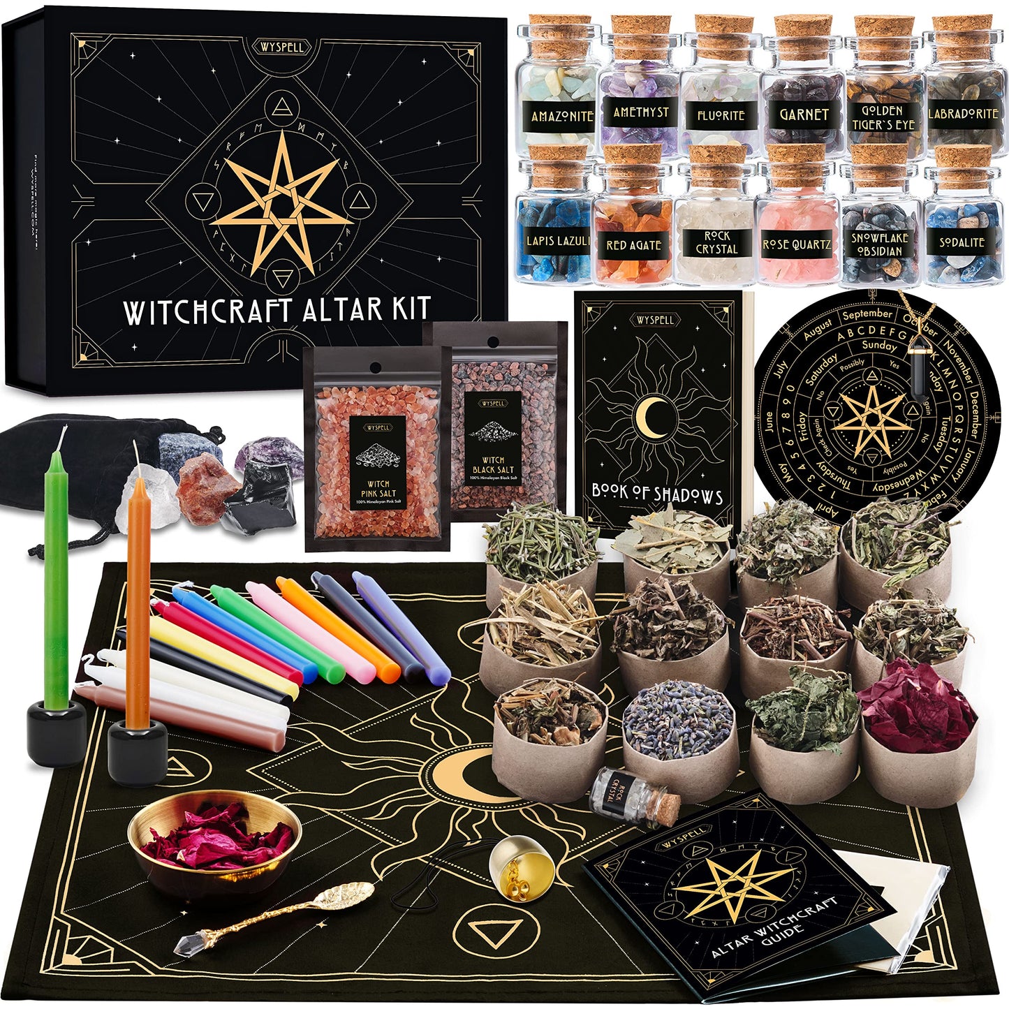 Wyspell Large Witchcraft Kit 77 PCS - Witch Altar Spell Set - Wiccan Supplies and Tools - Witch Kit for Beginners with Witchcraft Supplies - Witchy Gift