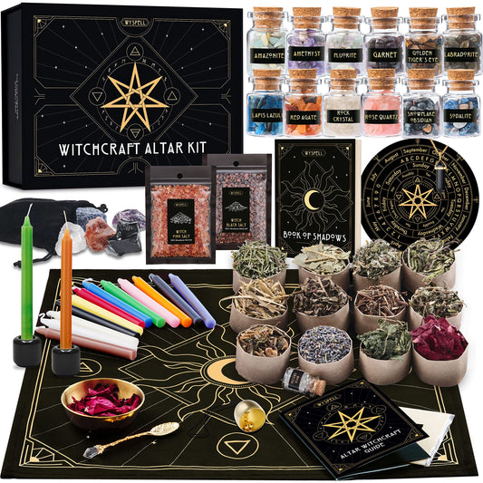 Wyspell Large Witchcraft Kit 77 PCS - Witch Altar Spell Set - Wiccan Supplies and Tools - Witch Kit for Beginners with Witchcraft Supplies - Witchy Gift