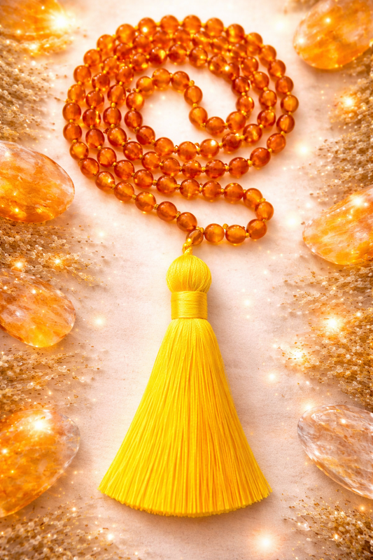 Sunset Mala Necklace | Carnelian 108 Bead Mala | Sacral Chakra Energy & Courage