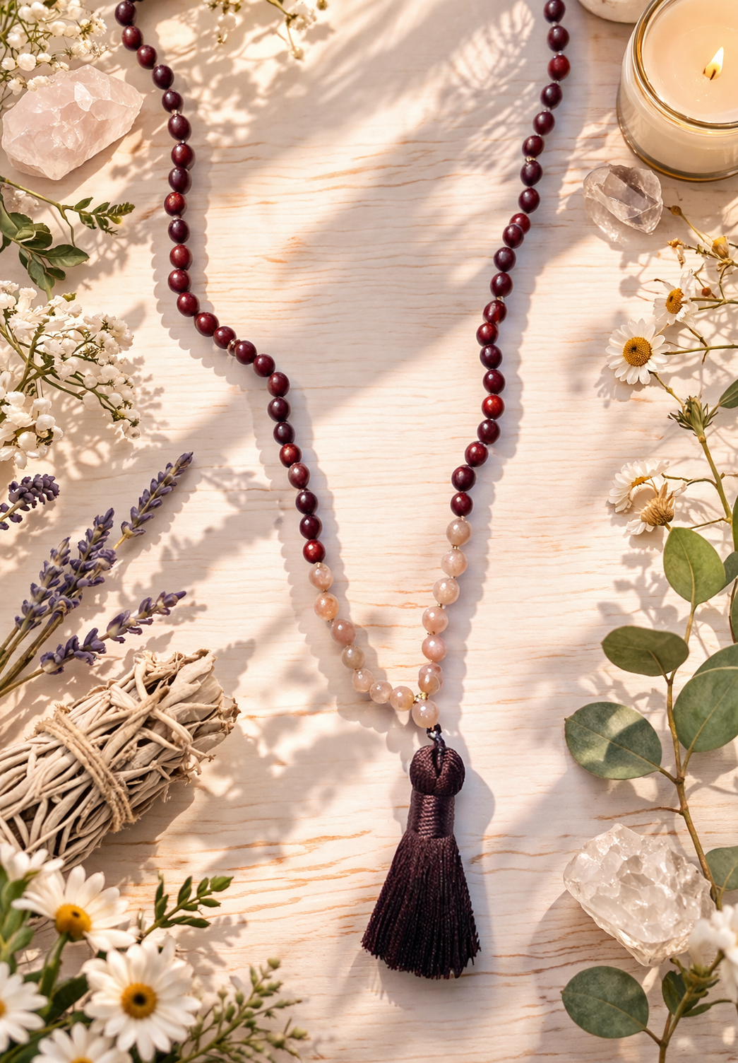 Sunstone and Rosewood Mala