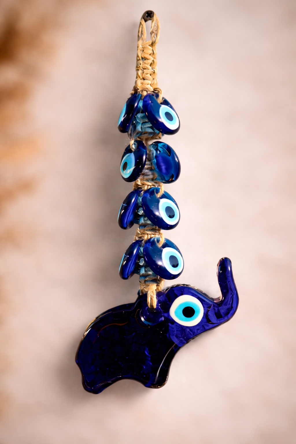 Elephant Evil Eye Wall Hanging – 7 Eye Nazar Boncuk Boho Decor for Protection, Elephant Amulet Home Decor, Small Spiritual Wall Hanging Gift