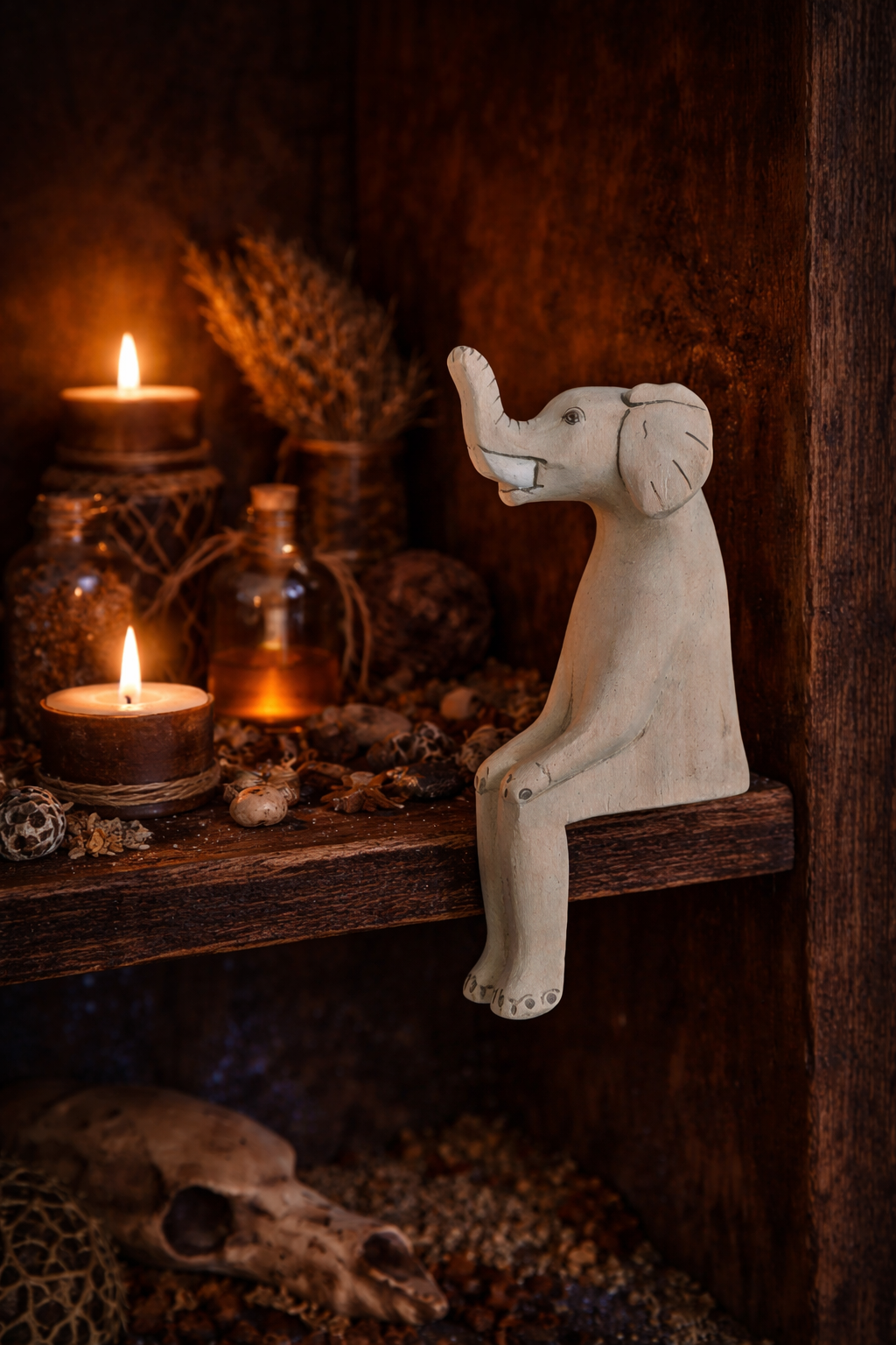 Hand-carved Elephant Shelf Sitter