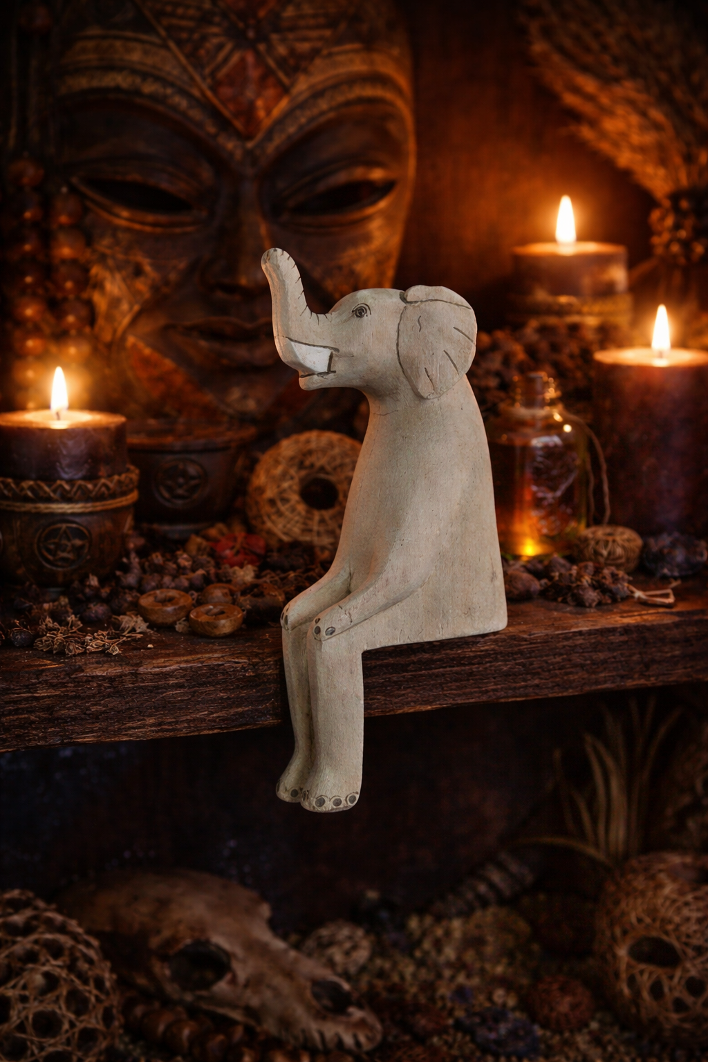 Hand-carved Elephant Shelf Sitter