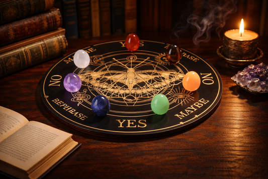 7 Chakra Crystal Divination Set with Board | Energy Stones for Intuition & Mindful Reflection (8-Piece Set)