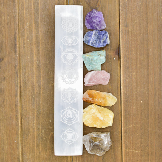 7 Chakra Engraved Selenite Polished Charging Bar (Crystals sold separately)
