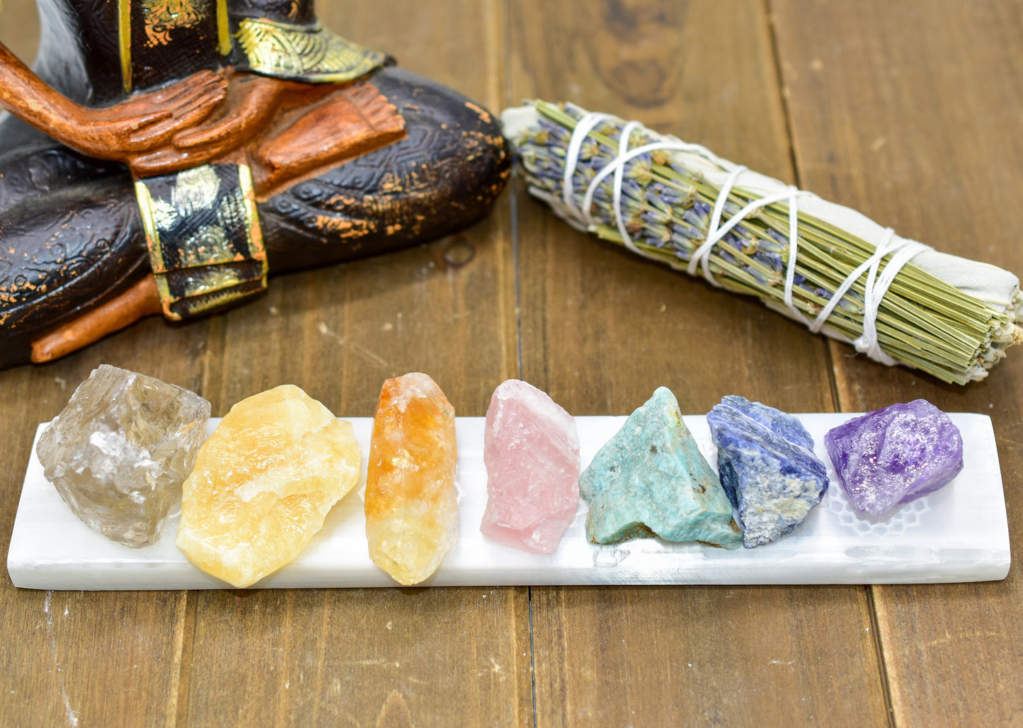 7 Chakra Engraved Selenite Polished Charging Bar (Crystals sold separately)
