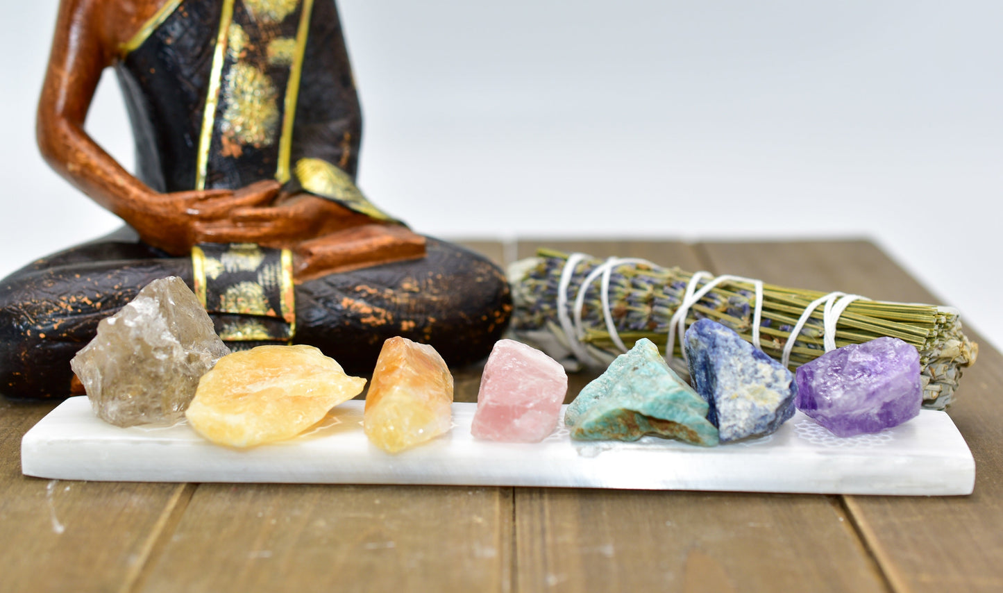 7 Chakra Engraved Selenite Polished Charging Bar (Crystals sold separately)