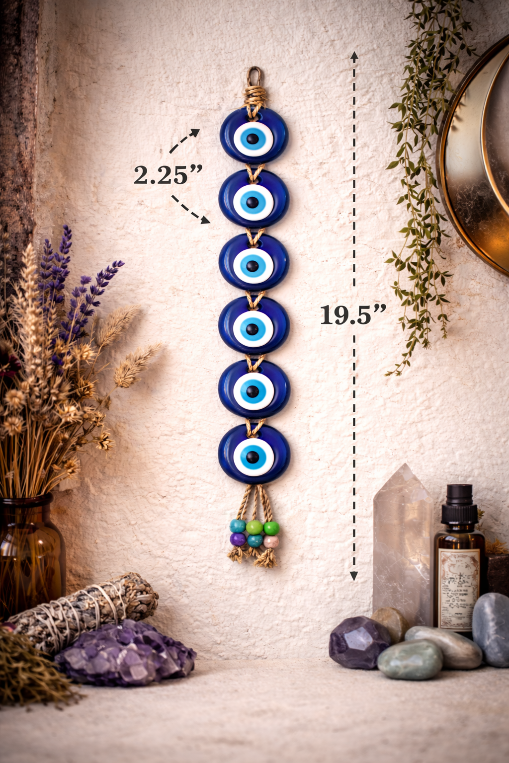 7 Piece Evil Eye Wall Hanging Decor – Blue Nazar Boncuk Macrame Wall Hanging for Home Protection & Boho Spiritual Decor