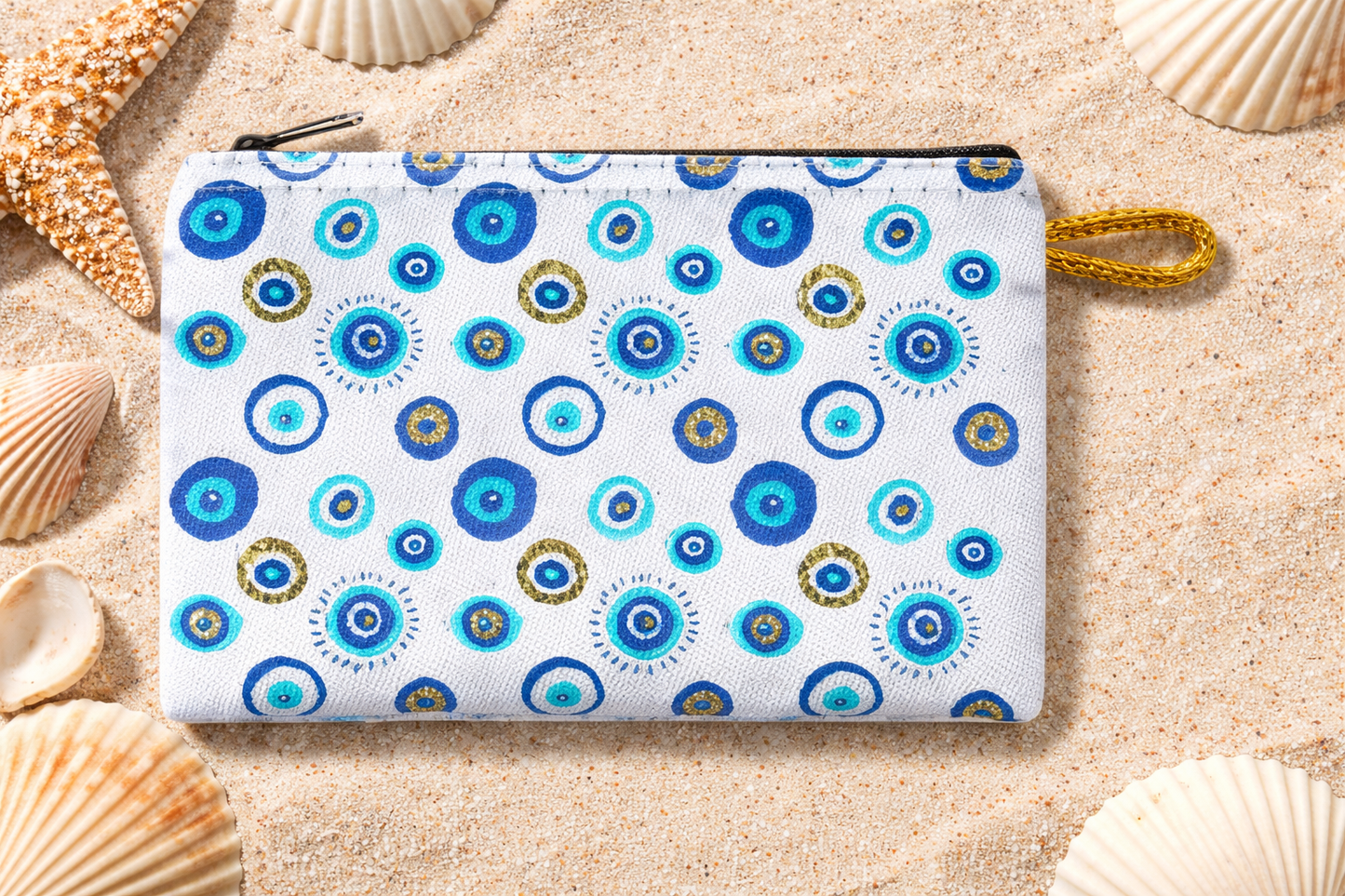 Cute Mini Evil Eye Coin Purse with Gold Accents | Handmade Turkish Woven Zipper Pouch