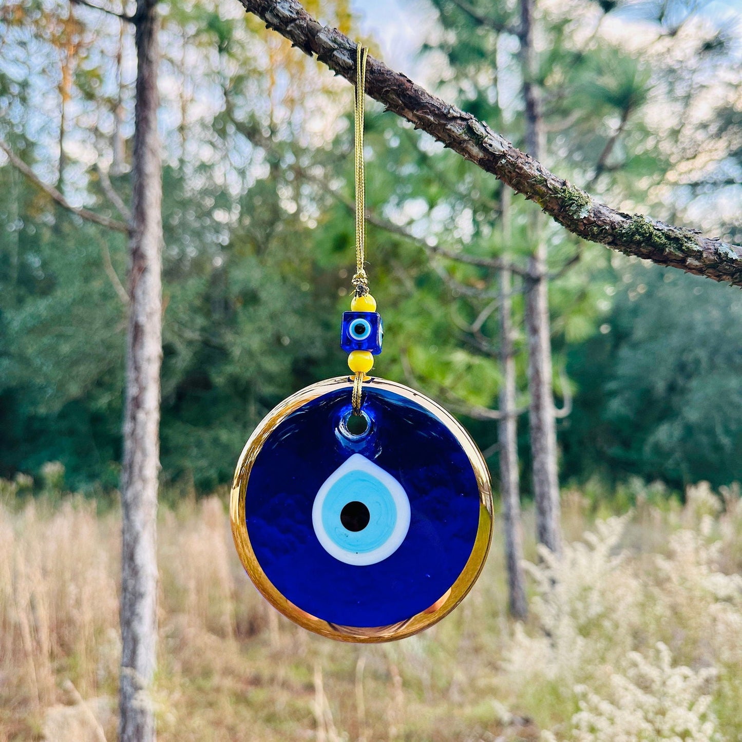 Gold Gilded Wall Hanging Evil Eye Nazar Boncuk Mal De Ojo, Modern Boho Style Home Decor-1