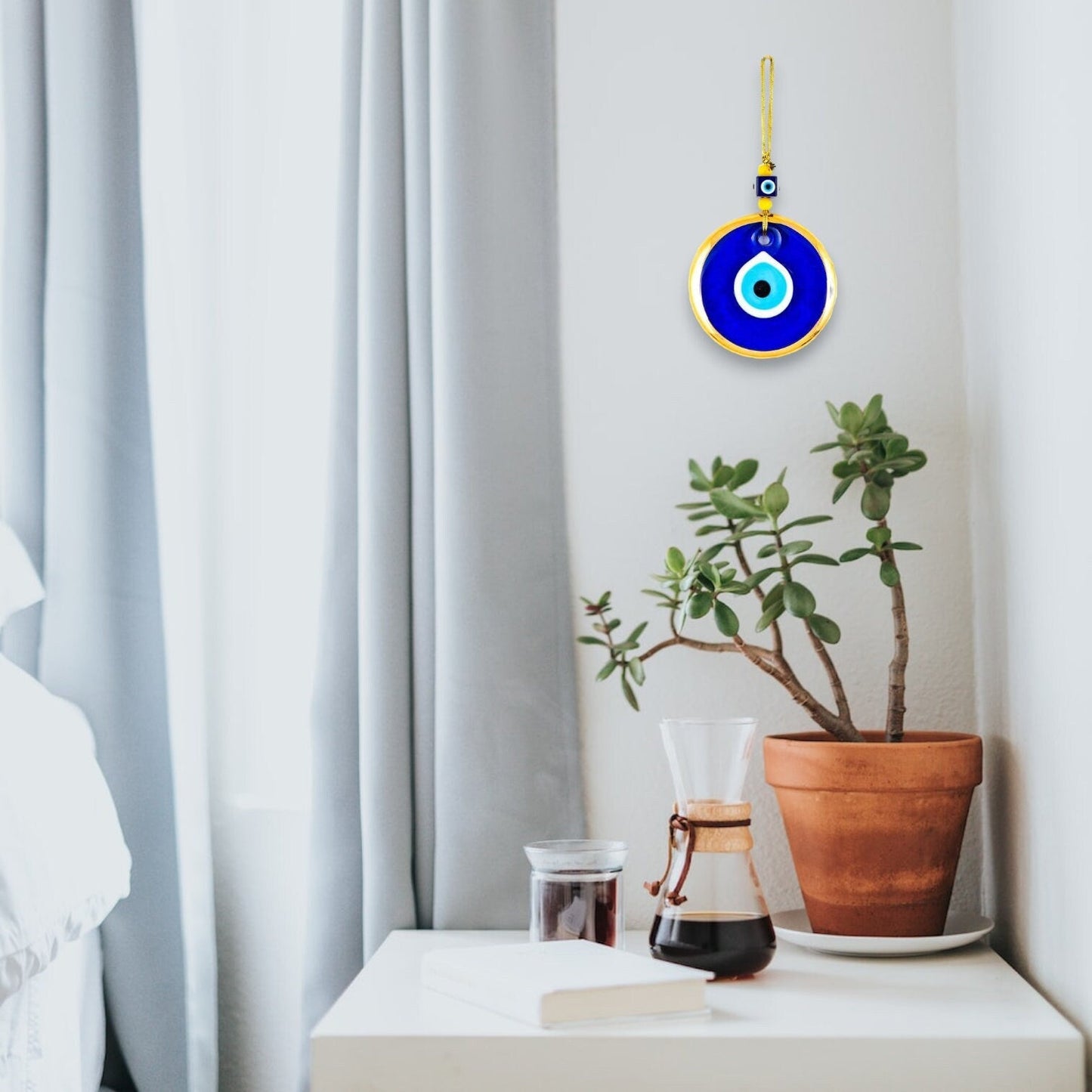 Gold Gilded Wall Hanging Evil Eye Nazar Boncuk Mal De Ojo, Modern Boho Style Home Decor-3