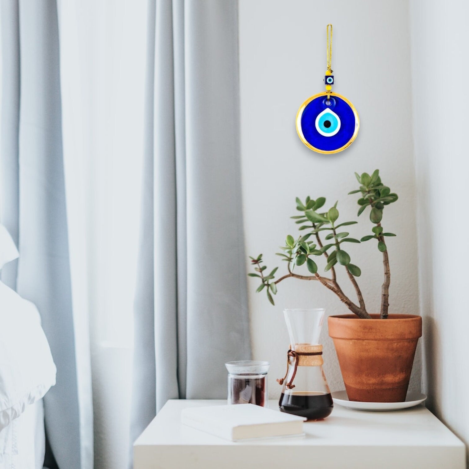 Gold Gilded Wall Hanging Evil Eye Nazar Boncuk Mal De Ojo, Modern Boho Style Home Decor-3