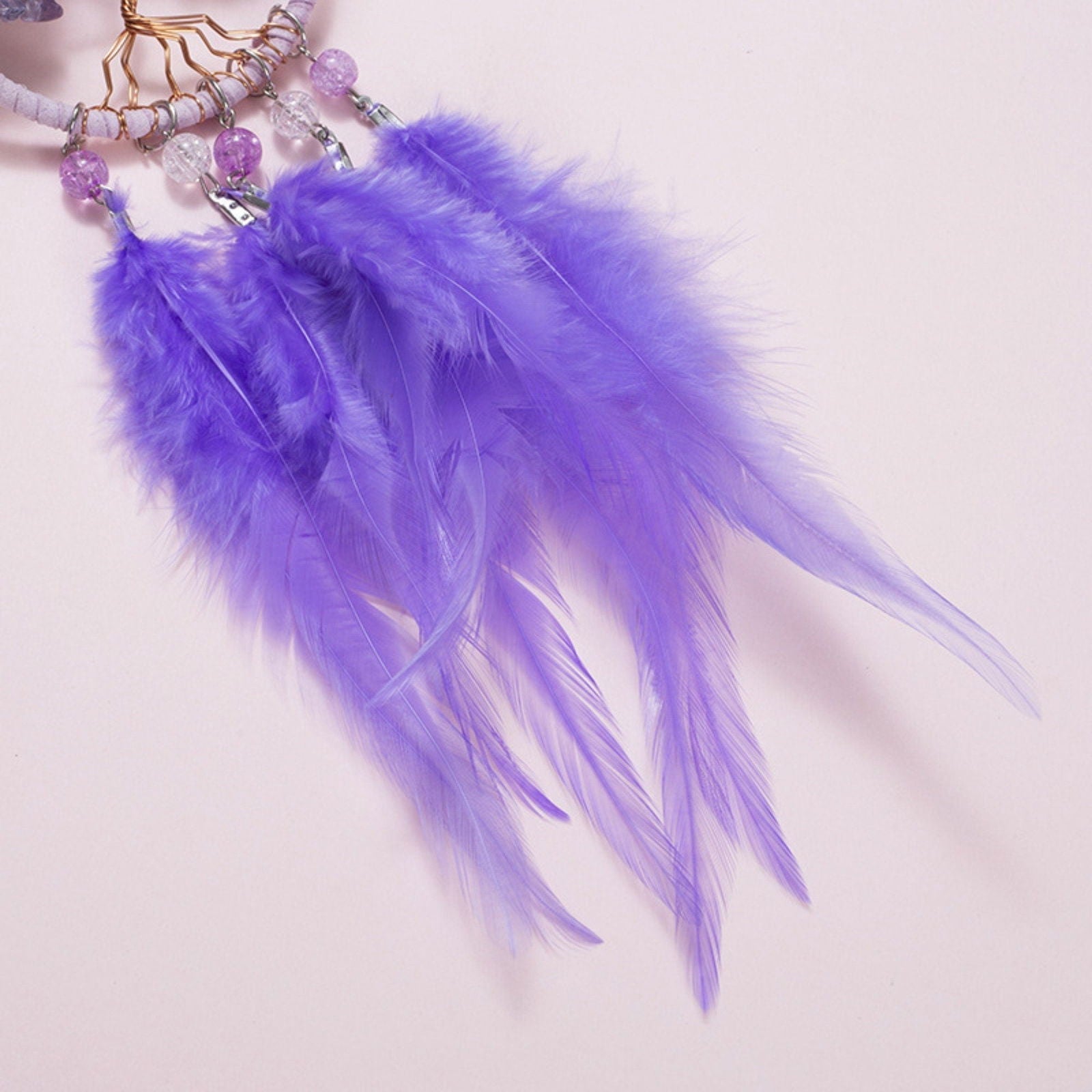 Handmade Purple Tree of Life Dreamcatcher with Purple Feathers - Amethyst Stones -- Rearview Mirror Hanging or Wall Hanging-3