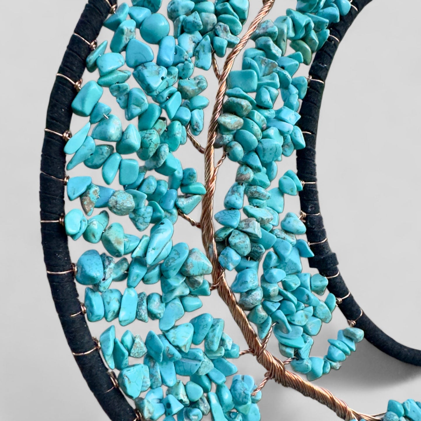 Medium Wall Hanging Crescent Moon Dream Catcher with Turquoise Stones & Hanging Stone Charm with Turquoise Black Feathers Modern Home Decor-2