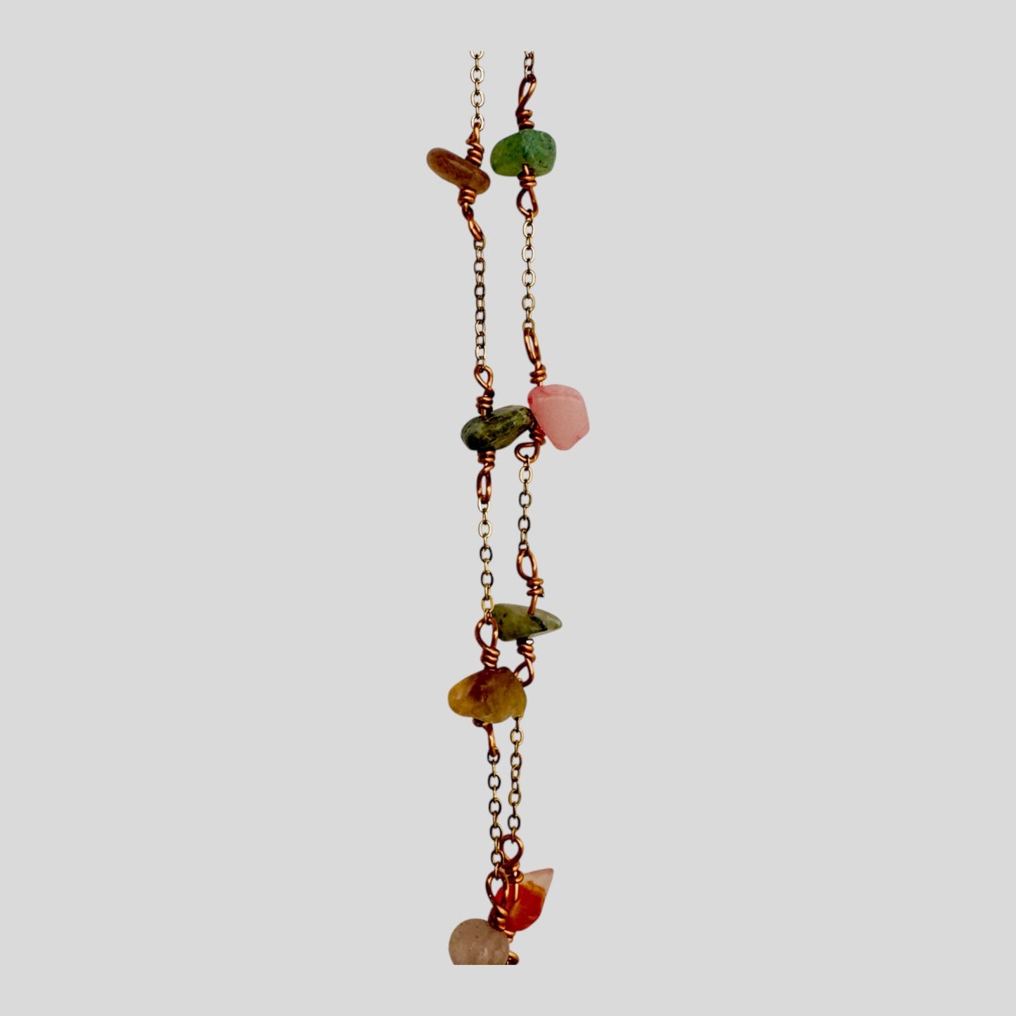 Copper Metal Seahorse Suncatcher with Natural Stone Chain and Shimmering Crystals  -- Window Hanging or Wall Hanging