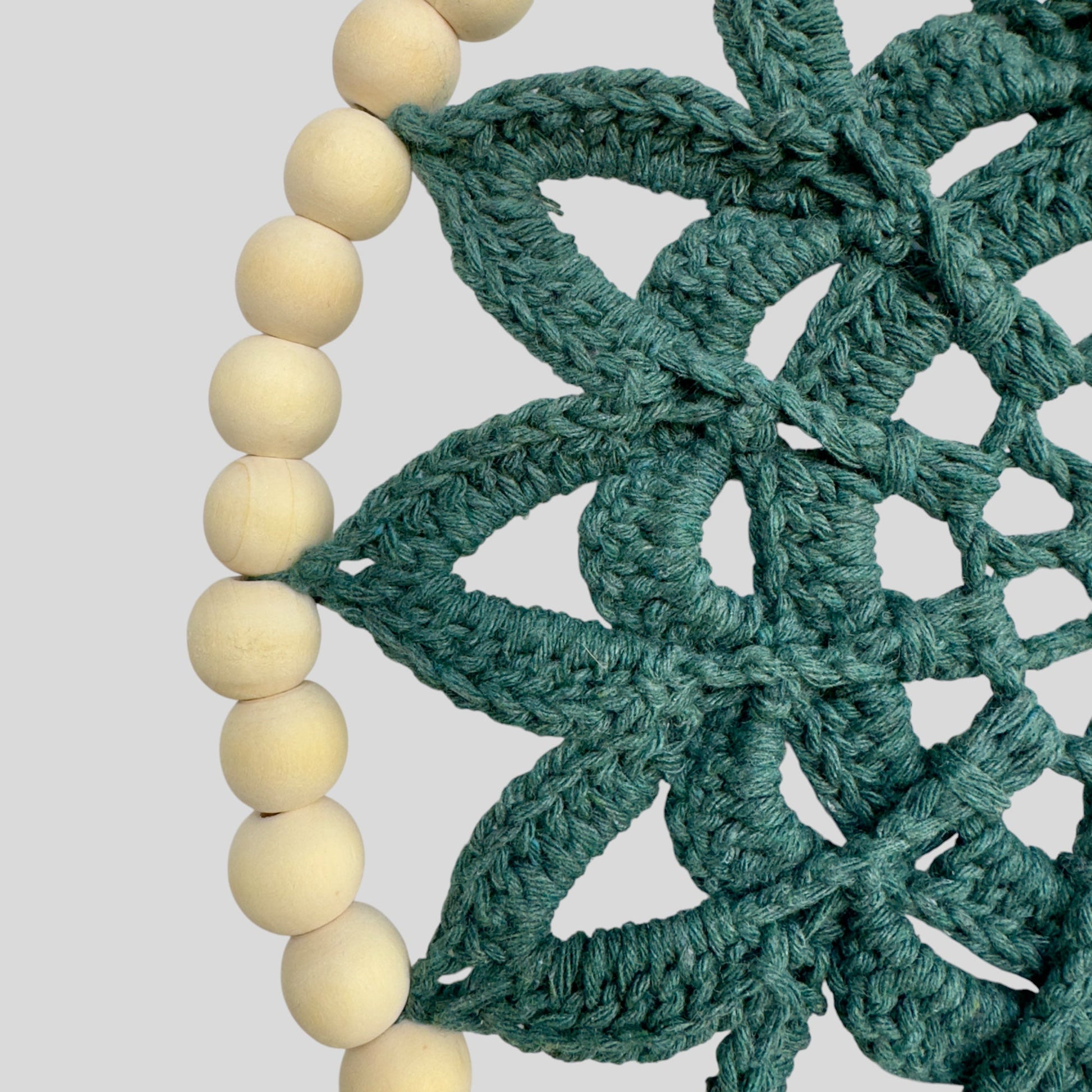 9.5" Handmade Wood Bead Frame Macrame Dreamcatcher - Nursery and Kid's Room Decor -- Forest Green-1