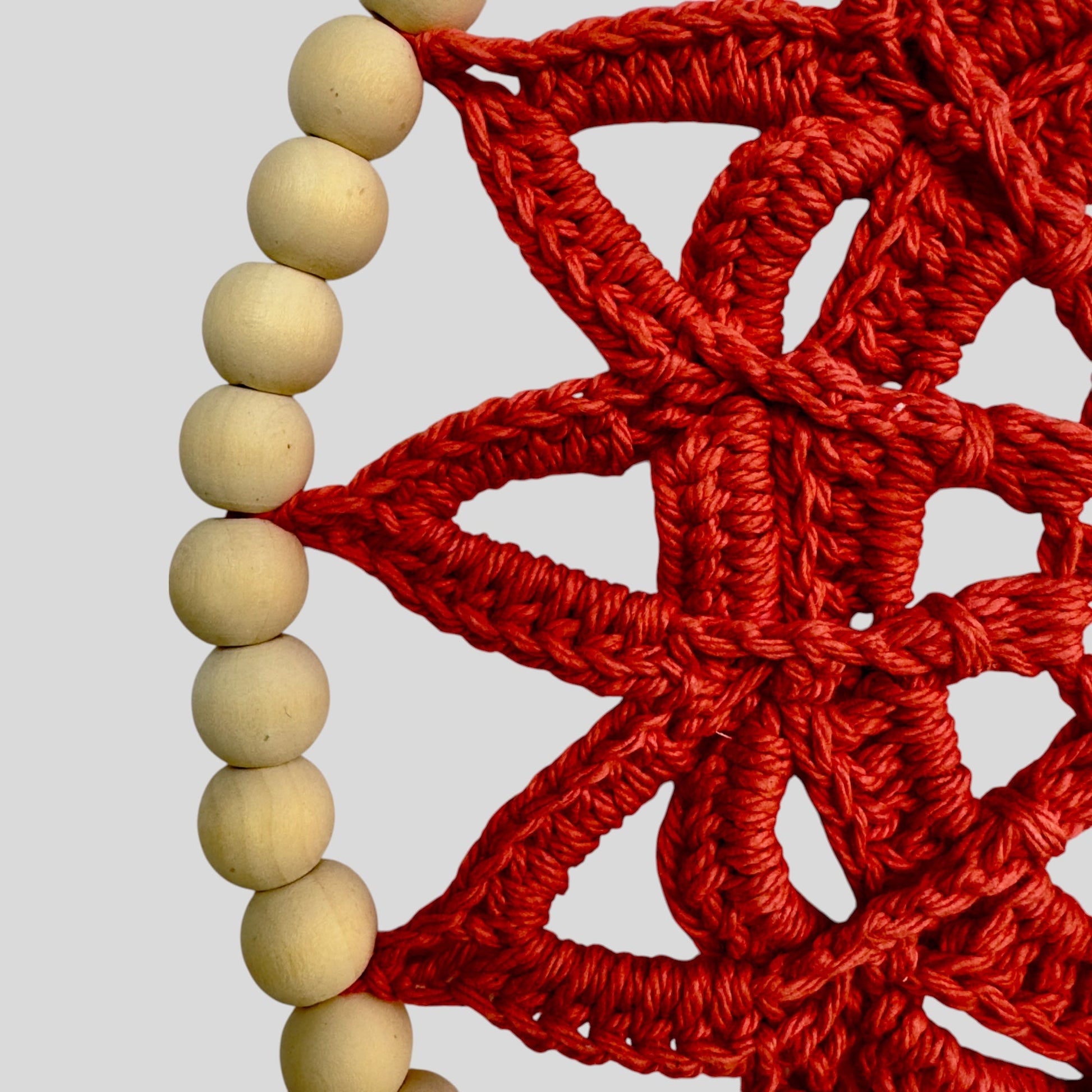 10" Handmade Wood Bead Frame Macrame Dreamcatcher - Nursery and Kid's Room Decor -- Coral-1