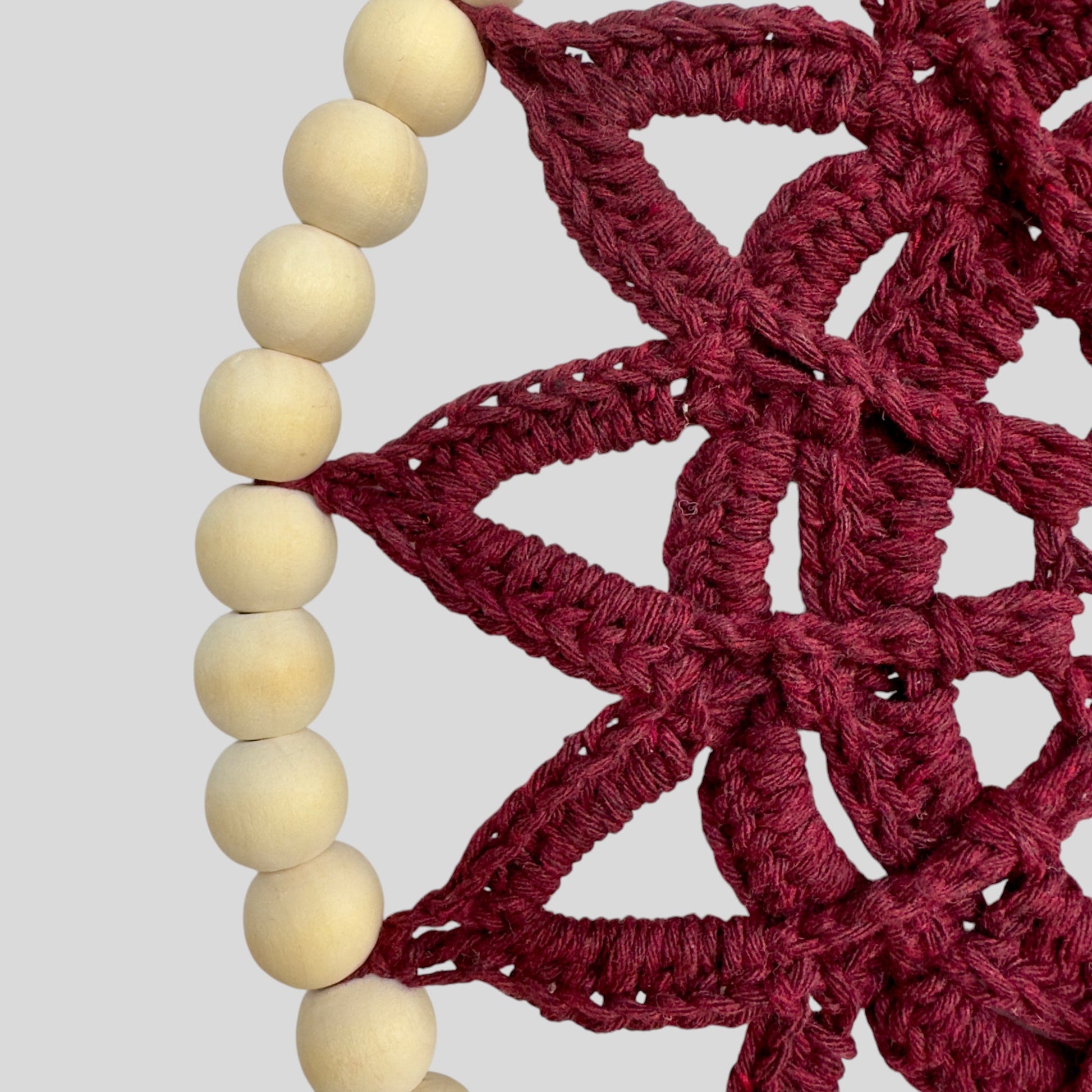 9.5" Handmade Wood Bead Frame Macrame Dreamcatcher - Nursery and Kid's Room Decor -- Burgundy-1