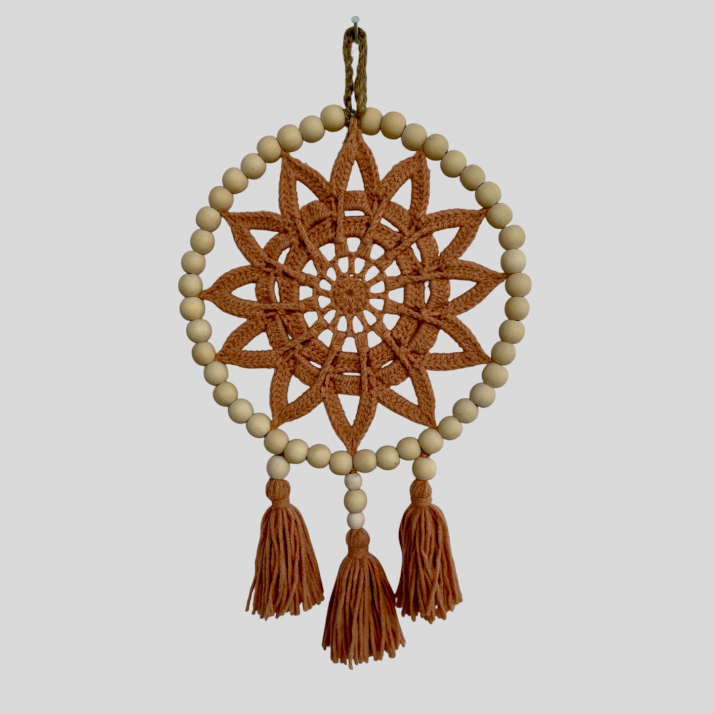 8.5" Handmade Wood Bead Frame Macrame Dreamcatcher - Nursery and Kid's Room Decor -- Himalayan Salt-0