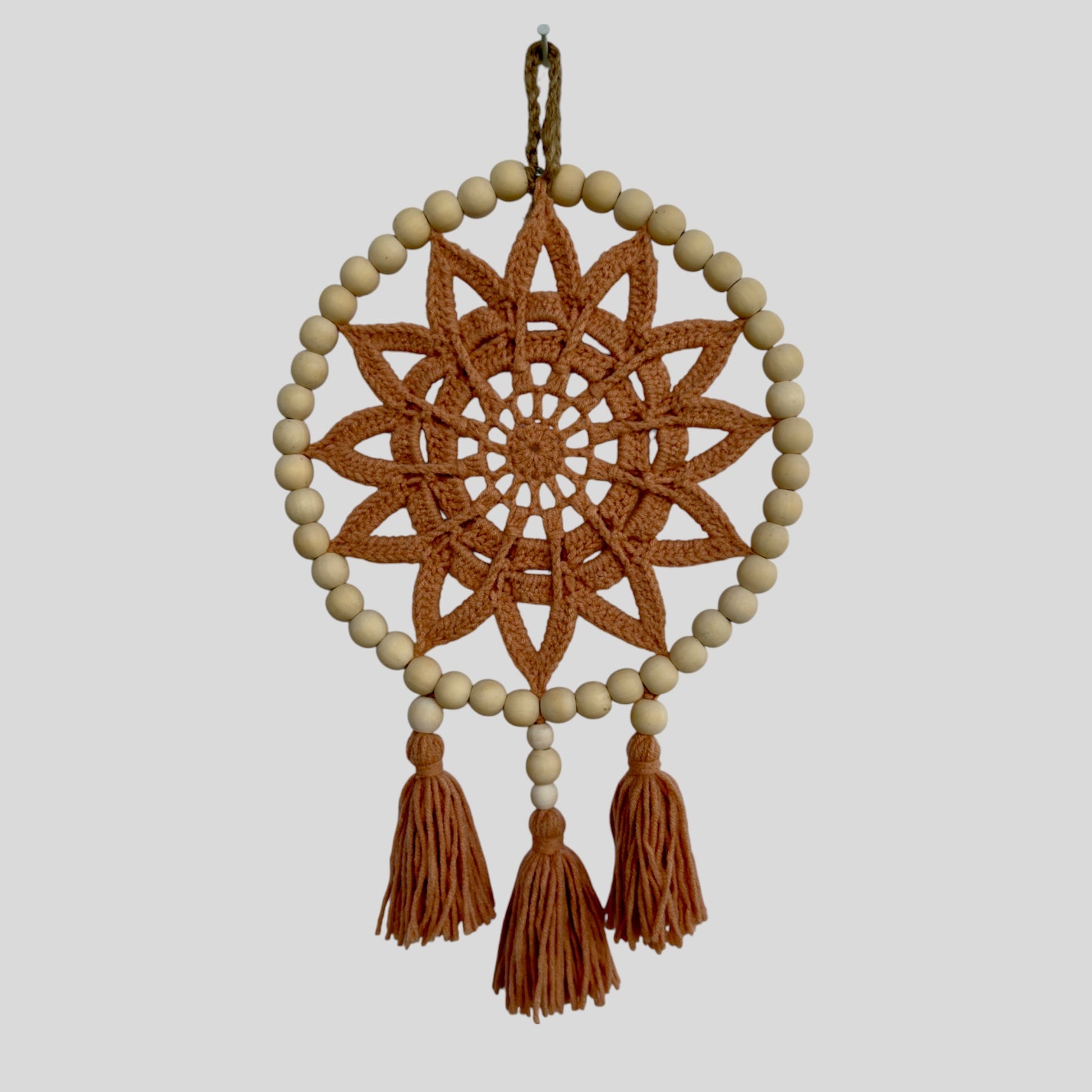 8.5" Handmade Wood Bead Frame Macrame Dreamcatcher - Nursery and Kid's Room Decor -- Himalayan Salt-0