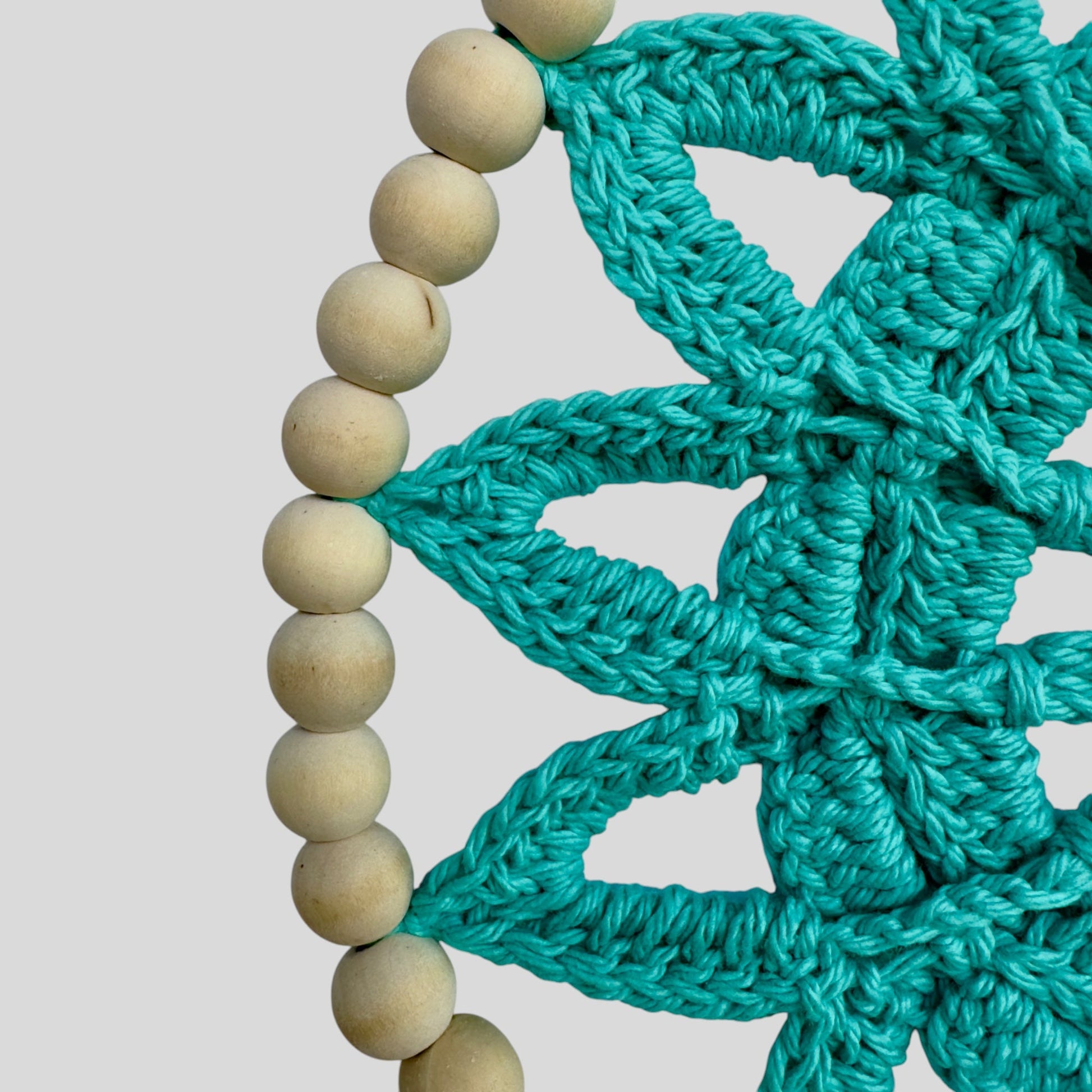 10" Handmade Wood Bead Frame Macrame Dreamcatcher - Nursery and Kid's Room Decor -- Turquoise-1