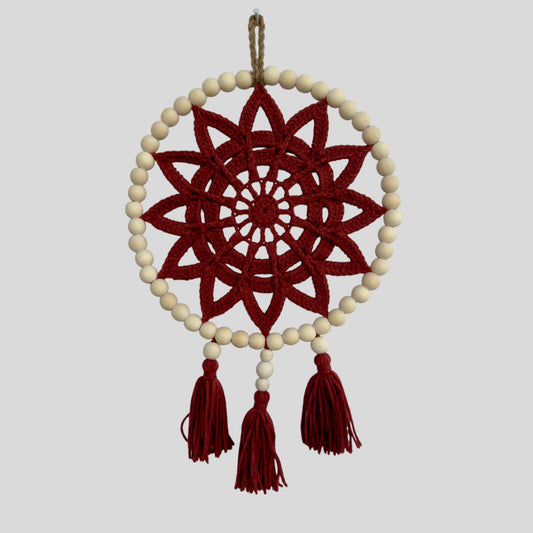 9.5" Handmade Wood Bead Frame Macrame Dreamcatcher - Nursery and Kid's Room Decor -- Rust-0