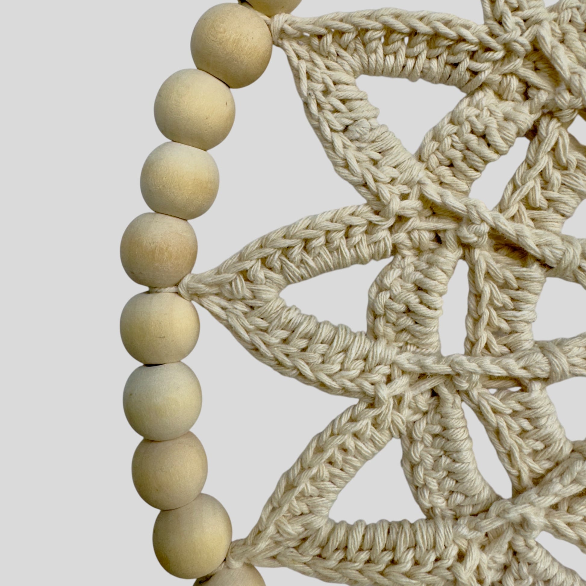 10" Handmade Wood Bead Frame Macrame Dreamcatcher - Nursery and Kid's Room Decor -- Off White / Tan / Cream-1