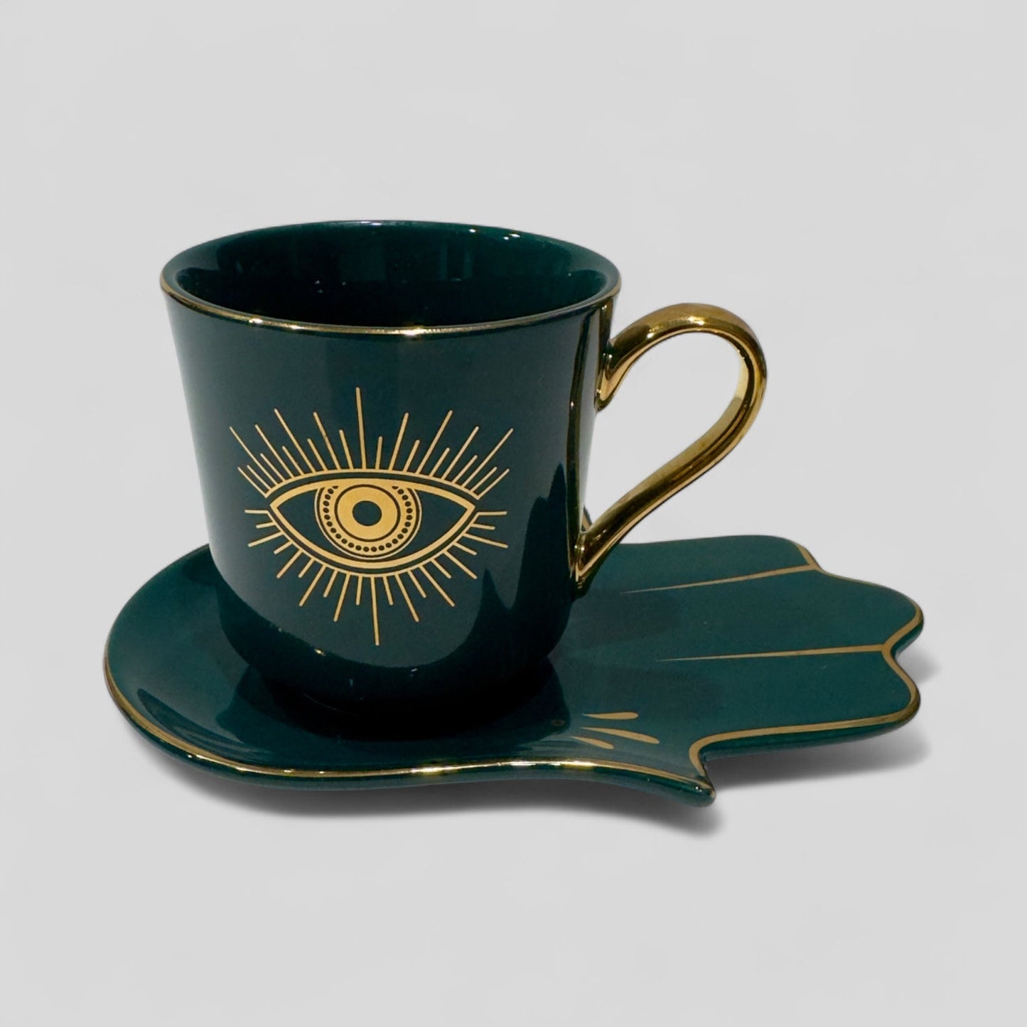 Luxury Evil Eye Cup for Coffee & Tea with Hamsa Hand Saucer Set - Multiple Colors-2