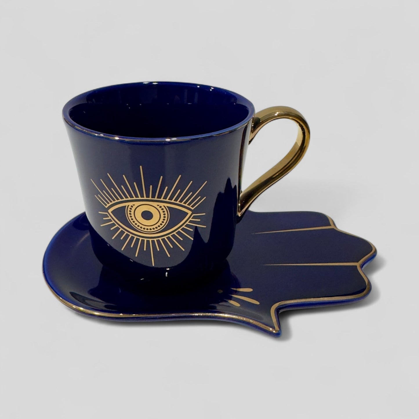 Luxury Evil Eye Cup for Coffee & Tea with Hamsa Hand Saucer Set - Multiple Colors-1