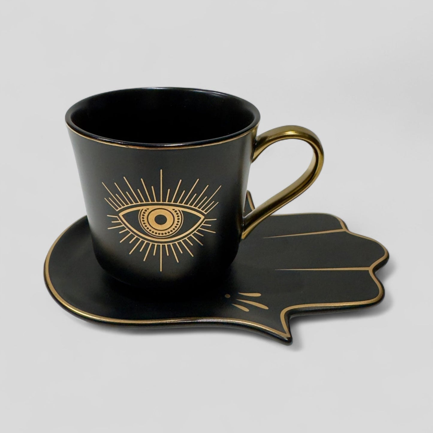 Luxury Evil Eye Cup for Coffee & Tea with Hamsa Hand Saucer Set - Multiple Colors-0
