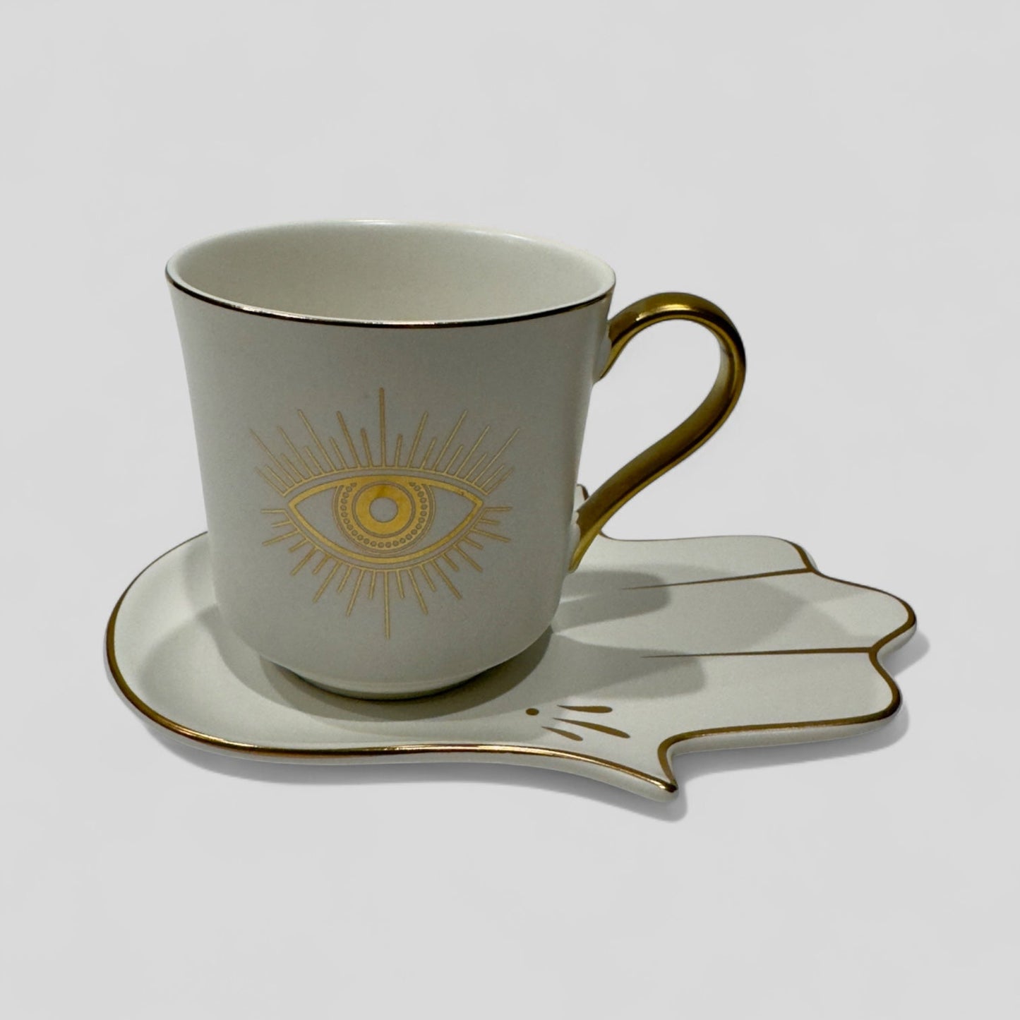 Luxury Evil Eye Cup for Coffee & Tea with Hamsa Hand Saucer Set - Multiple Colors-3