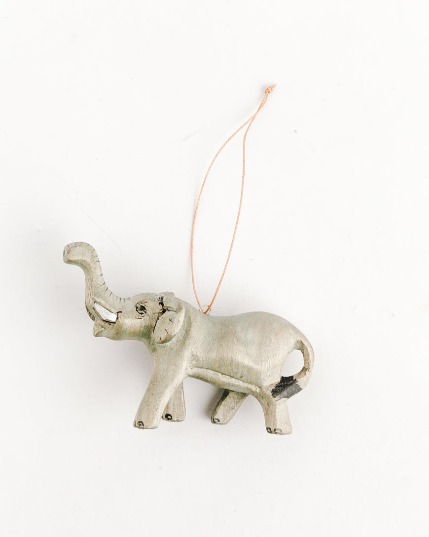 Hand Carved Elephant Ornament – African Wood Decor, Safari Animal Figurine, Fair Trade Artisan Gift