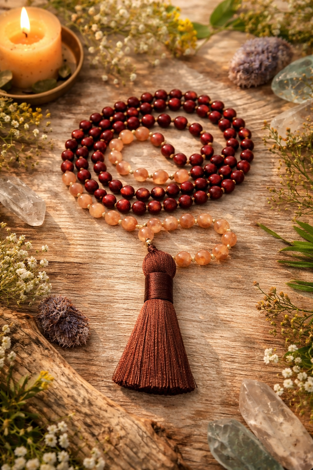 Sunstone and Rosewood Mala