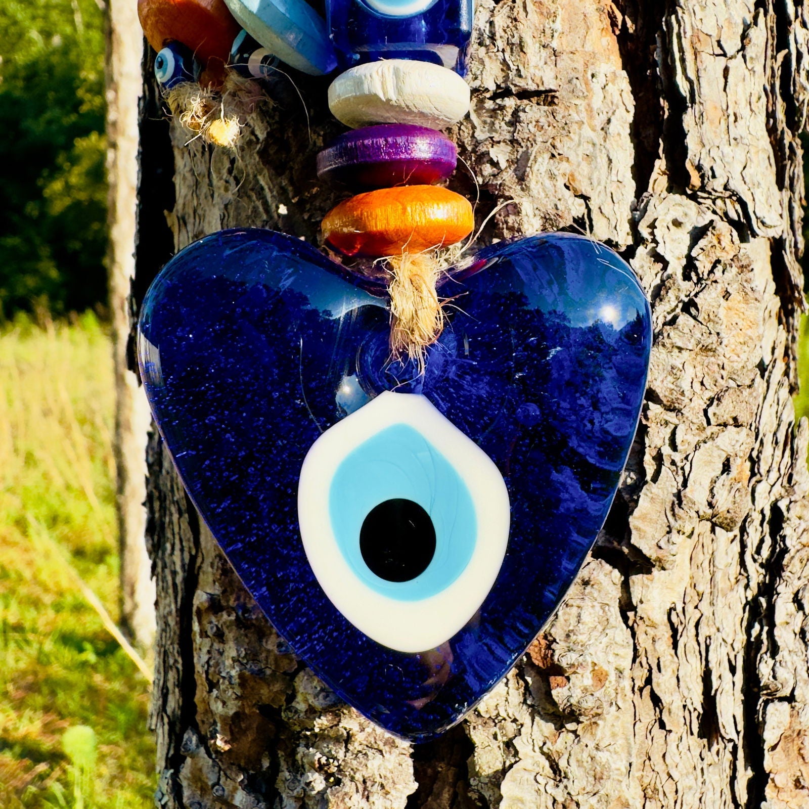 Mini Heart Shape Wall Hanging Evil Eye with Wood Beads Nazar Boncuk Mal De Ojo, Modern Boho Style Home Decor, Turkish Gift, Valentine's Day-2