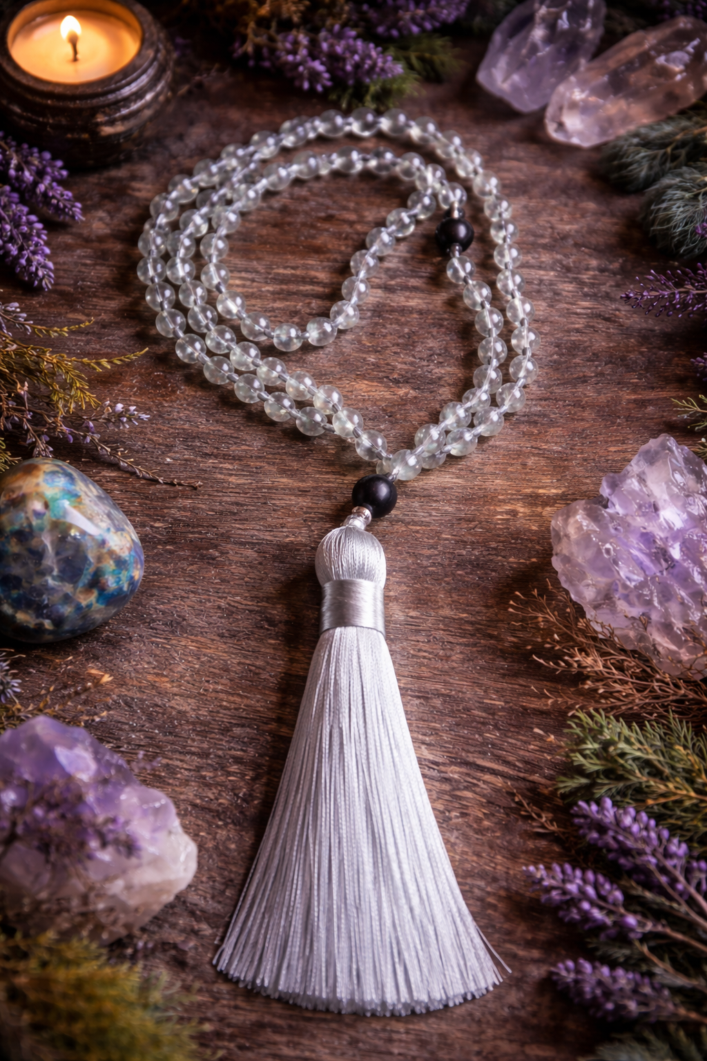 Labradorite Spirit Mala Necklace – 108 Bead Hand-Knotted Meditation Mala (8mm)