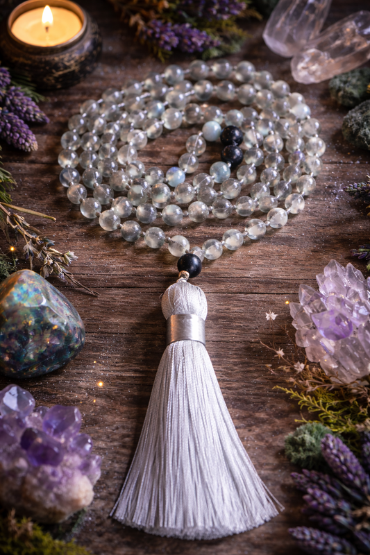 Labradorite Spirit Mala Necklace – 108 Bead Hand-Knotted Meditation Mala (8mm)