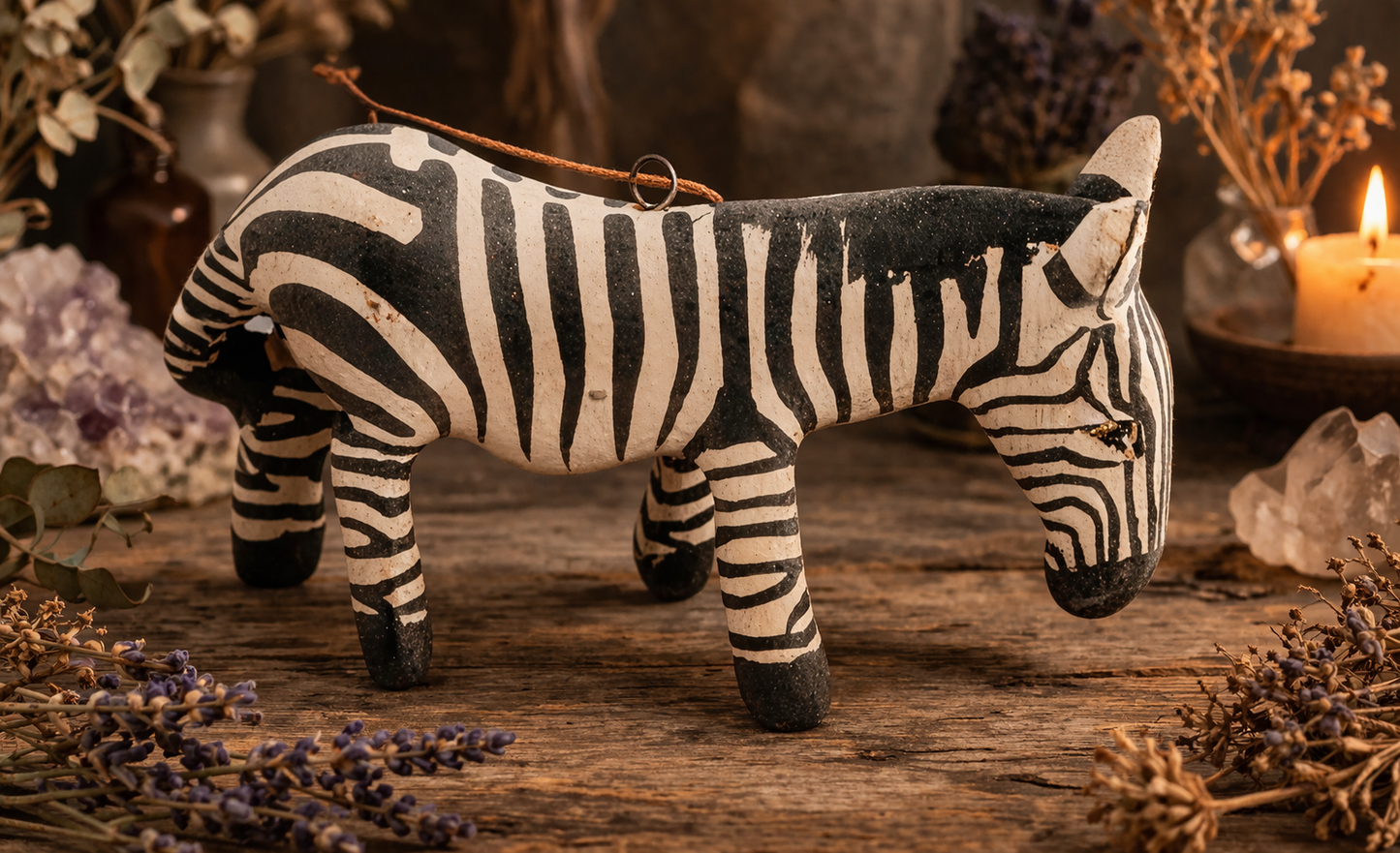 Hand Carved Zebra Ornament – African Wood Decor, Safari Animal Figurine, Fair Trade Artisan Gift